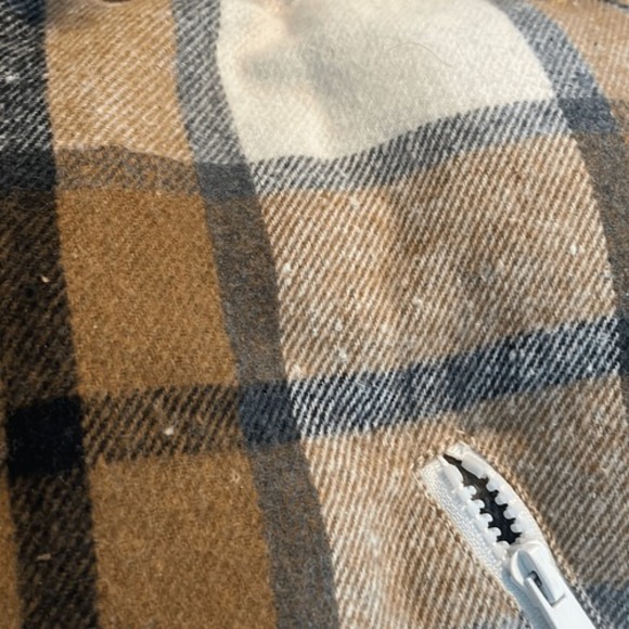 Edikted Presley Plaid Cotton Blend Puffer Jacket Brown Tan Cream Knit M - Picture 8 of 10